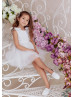 White Satin Tulle Pearl Beading Rustic Flower Girl Dress